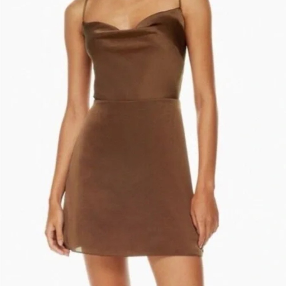 Aritzia Sunday Best Spencer Brown Spaghetti Strap Mini Dress